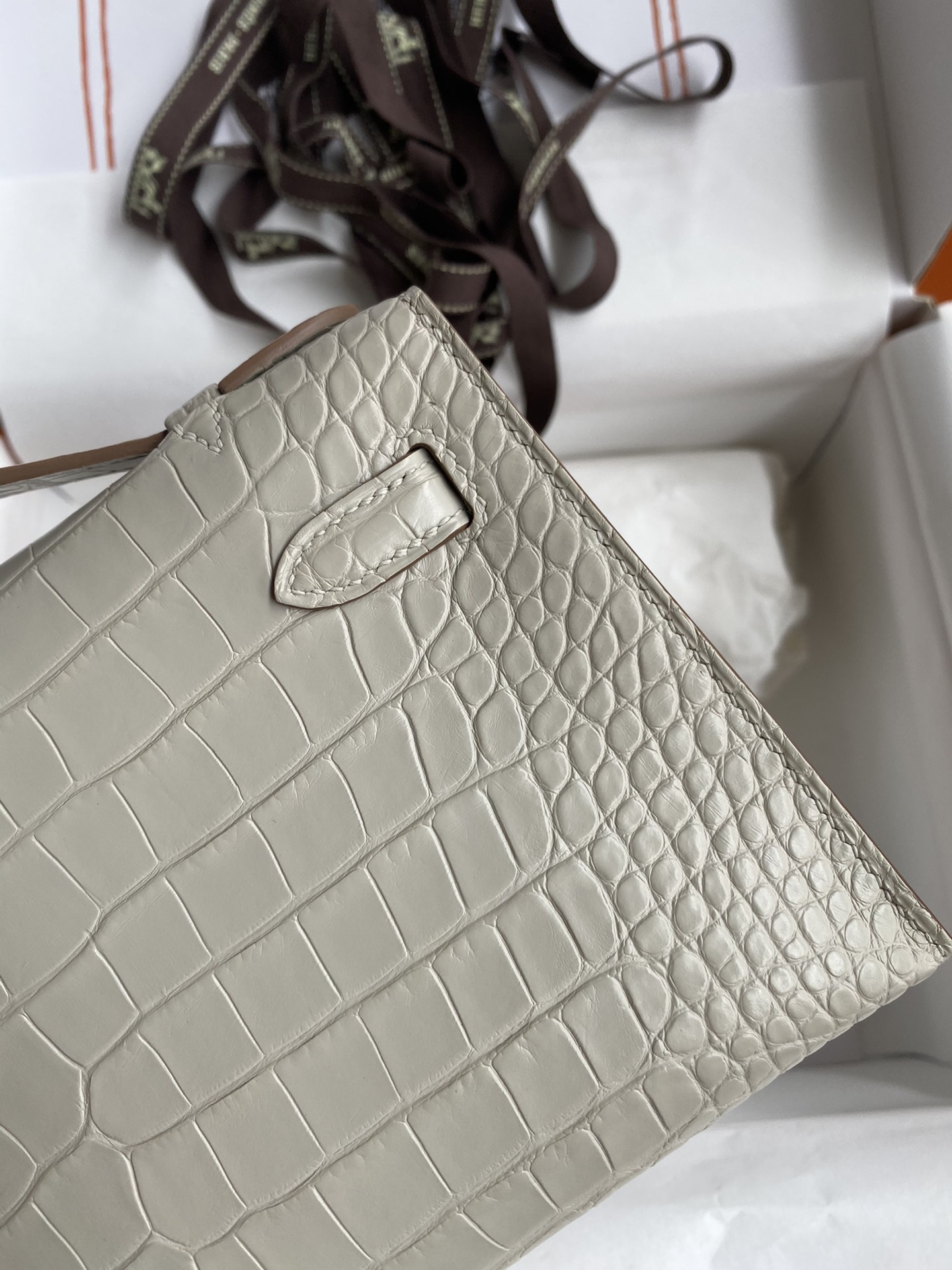 Hermes Mini Kelly Pochette 22cm Bag In Beton Matte Alligator Leather